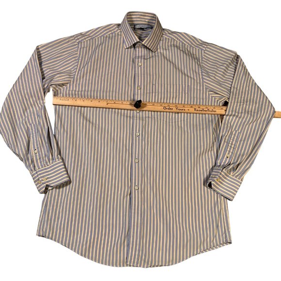 Tommy Hilfiger Shirt Men's Button Up Long Sleeve Striped Blue Yellow Medium 15.5 - Picture 3 of 11